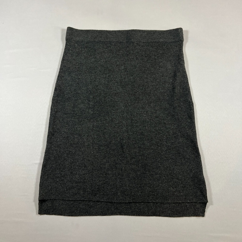 Madewell Pencil Midi Skirt Womens L Charcoal Gray Wool Ribbed Knit High Low Hem
